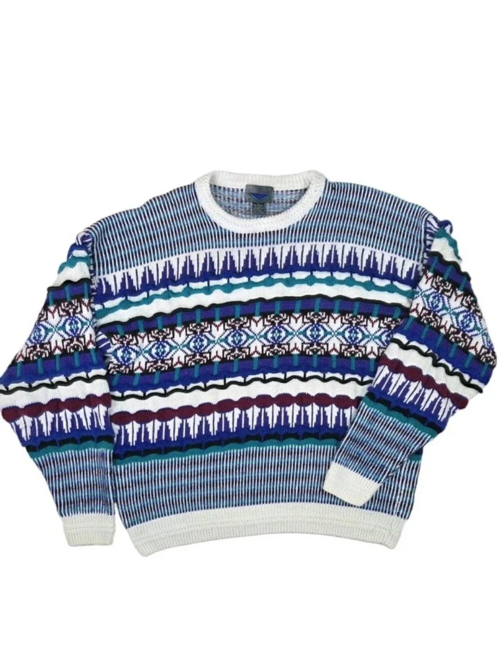 Etchings Vintage Crew Neck Sweater Mens Size XL Textured 90s Coogi Style Striped